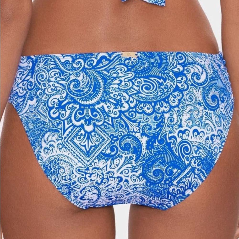 NWT Lauren Ralph Lauren ruched side blue and white bikini bottom size 4